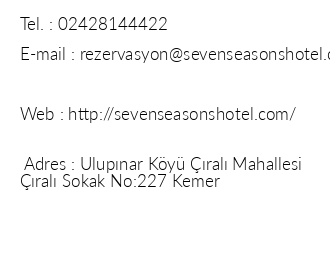 Seven Seasons Hotel iletiim bilgileri